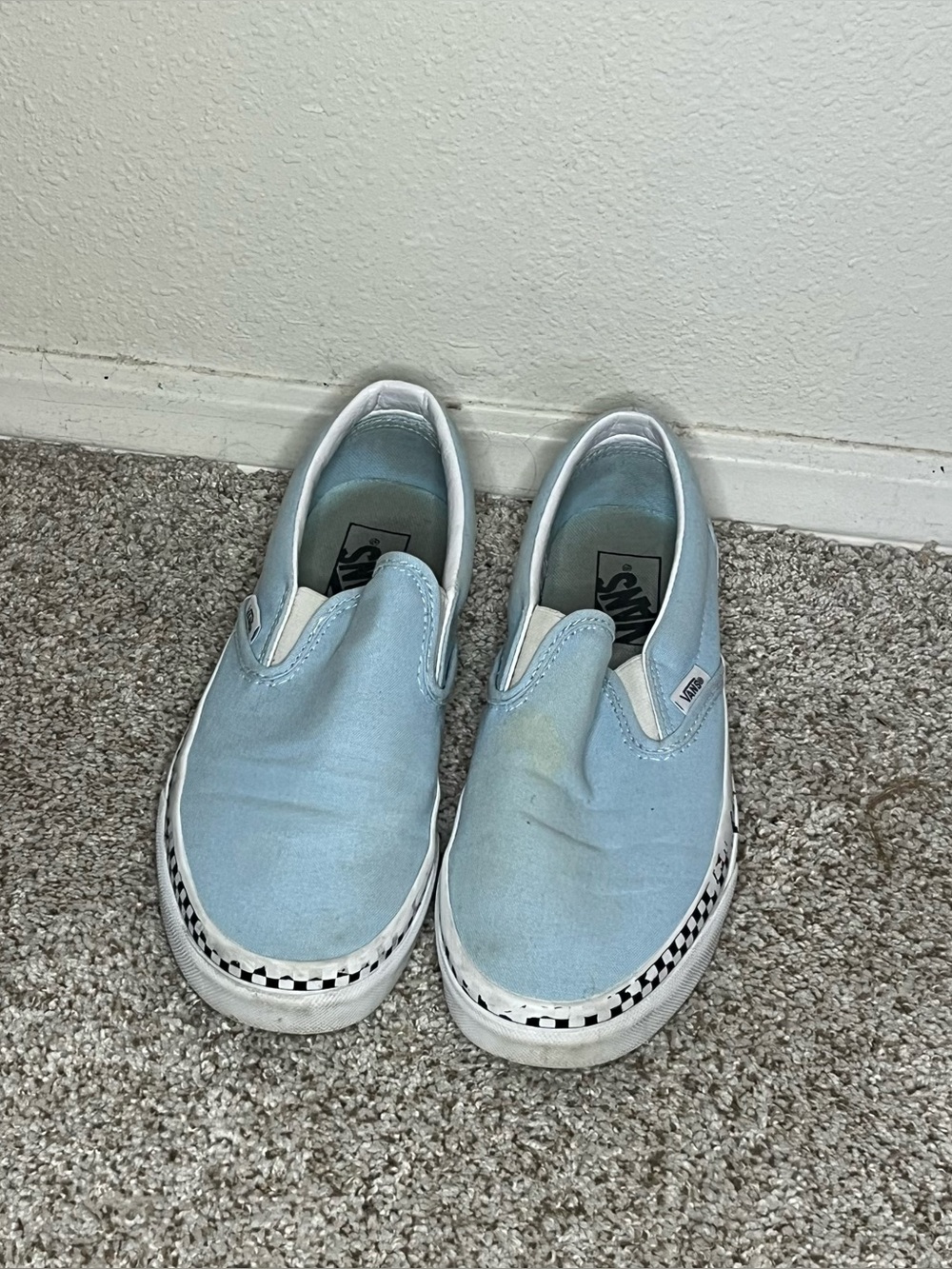 Vans baby blue slip ons